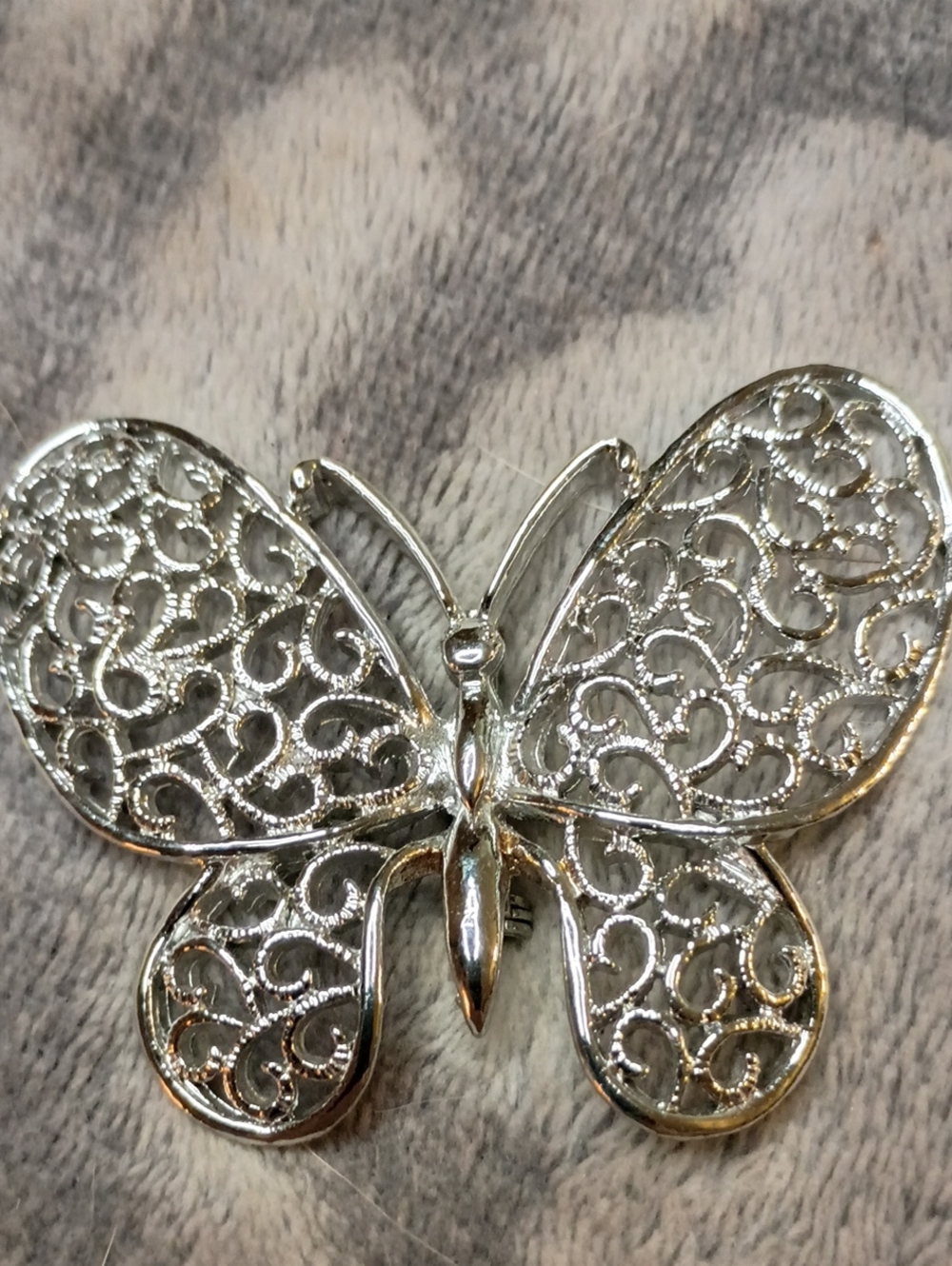 Vintage Gerry's Signed Pin, Brooch Shiny Silver Tone Filigree Pattern Butterfly